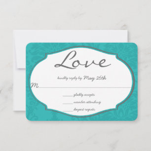 Cartons Réponse Typographie Turquoise Blue Mariage damassé