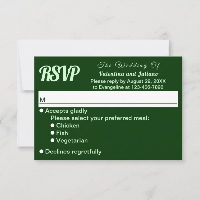 Cartons Réponse Typography Style Minimalist Dark Green Wedding (Devant)