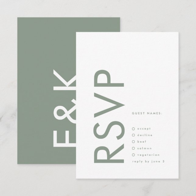 Cartons Réponse Ultra Moderne Sage Green Monogramme Simple Mariage (Devant / Derrière)