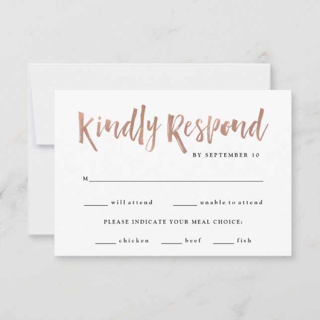 Cartons Réponse Un esprit moderne | Faux Rose Gold Mariage Meice C (Devant)