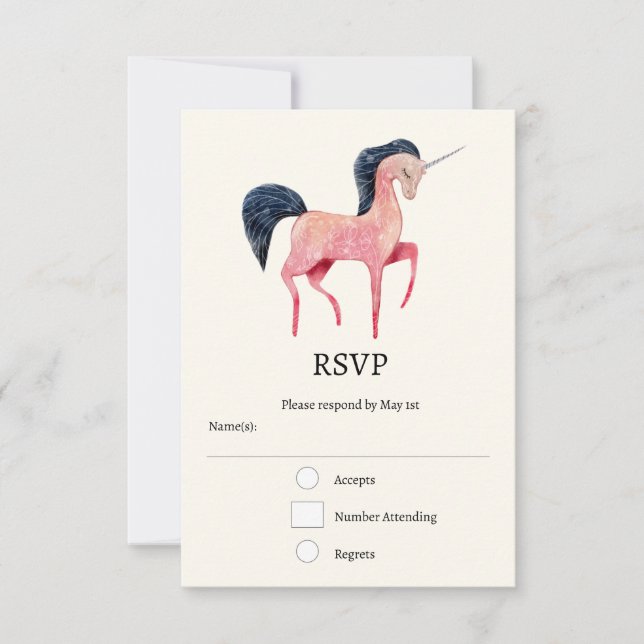 Cartons Réponse Unicorne nordique rose avec Mane noir (Devant)