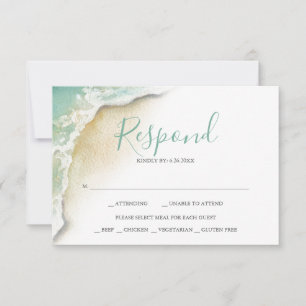 Cartons Réponse Vagues de l'océan Mariage Turquoise Vert Répondre 