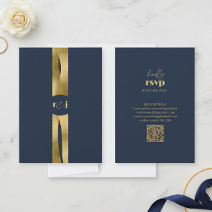 Cartons Réponse Vagues Sculpturales Mariage Bleu Nuit Or ID1312
