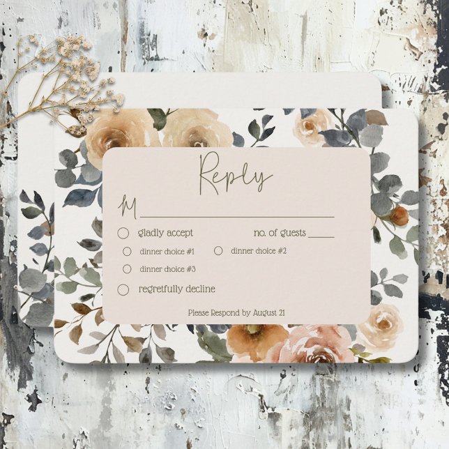 Cartons Réponse Vanilla White Boho Rose Creme Mariage Dîner (Vanilla White Boho Roses Cream Wedding Dinner RSVP Card)