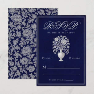 Cartons Réponse Vase de fleurs d'héritage élégant Mariage Navy