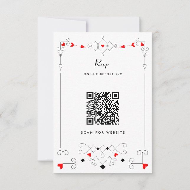 Cartons Réponse Vegas Cupid's Hearts and Diamonds Mariage QR Code (Devant)