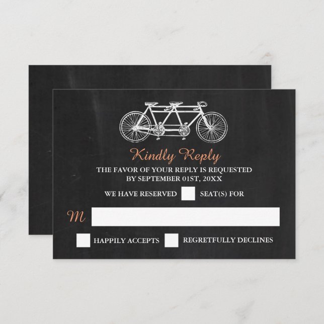 Cartons Réponse Vélo Tandem Sur Mariage Chalkboard (Devant / Derrière)