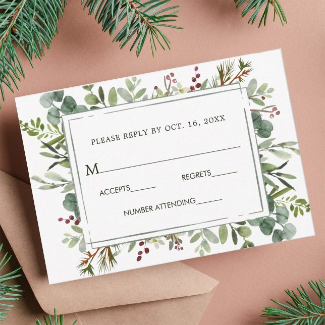 Cartons Réponse Verdure botanique Mariage de Noël Vert (Créateur téléchargé)