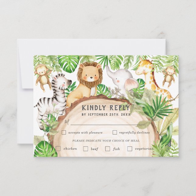 Cartons Réponse Verdure Jungle Animaux Baby shower Repas Choix (Devant)