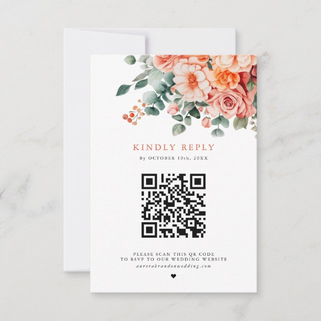 Cartons Réponse Verona Sunset Bright Orange QR code Floral Mariage (Devant)