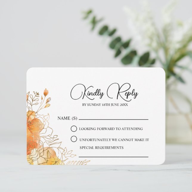 Cartons Réponse Verona Sunset Gold Aquarelle Mariage Floral (Debout devant)