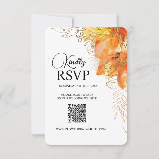 Cartons Réponse Verona Sunset Watercolor Floral QRcode Mariage (Devant)