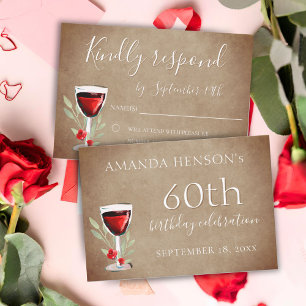 Cartons Réponse Verre à vin rouge rustique pour fête d'anniversair