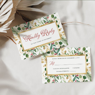 Cartons Réponse Vert doré blanc Mariage de Noël
