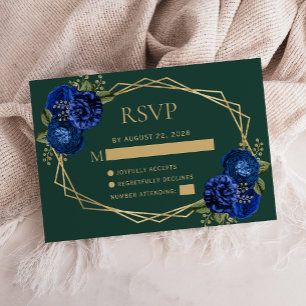 Cartons Réponse Vert émeraude Bleu royal Floral Or Mariage
