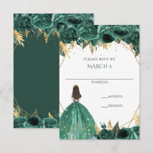 Cartons Réponse Vert Émeraude Or Floral Princesse Quinceanera