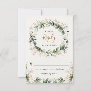 Cartons Réponse Vert or Elégant Aquarelle Boho Mariage feuille