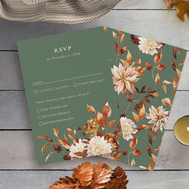 Cartons Réponse Vert Sauge Automne (Sage Green Fall Watercolor Floral RSVP Card by Painted Paperie
)