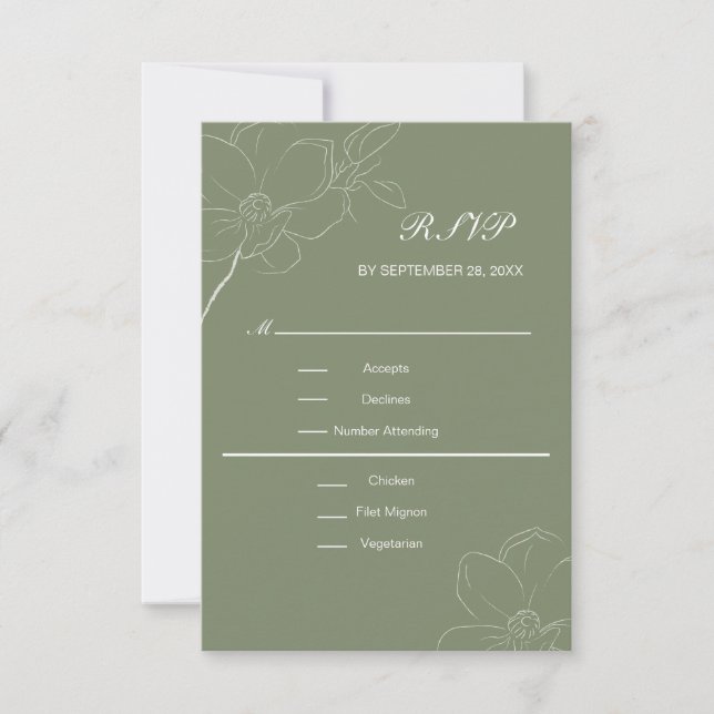 Cartons Réponse Vert sauge Boho Fleurs blanches Botanique Mariage (Devant)