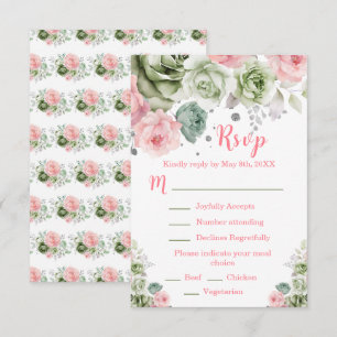 Cartons Réponse Vert sauge et rose floral Sweet Sixteen