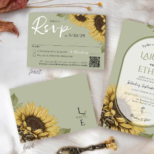 Cartons Réponse Vert Sauge Tournesol Vintage Code QR de Mariage