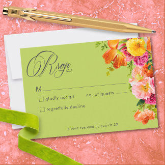 Cartons Réponse Vibrant Summer Floral Lime Orange Pink Wedding
