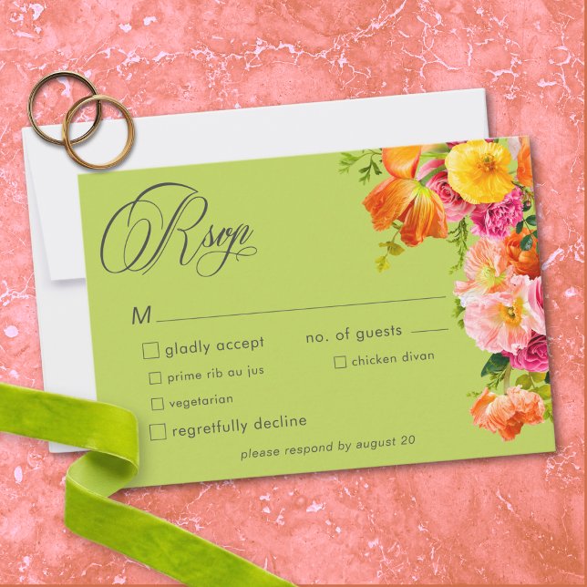 Cartons Réponse Vibrant Summer Floral Lime Orange Pink Wedding (Vibrant Summer Floral Lime Orange Pink Wedding RSVP Card)