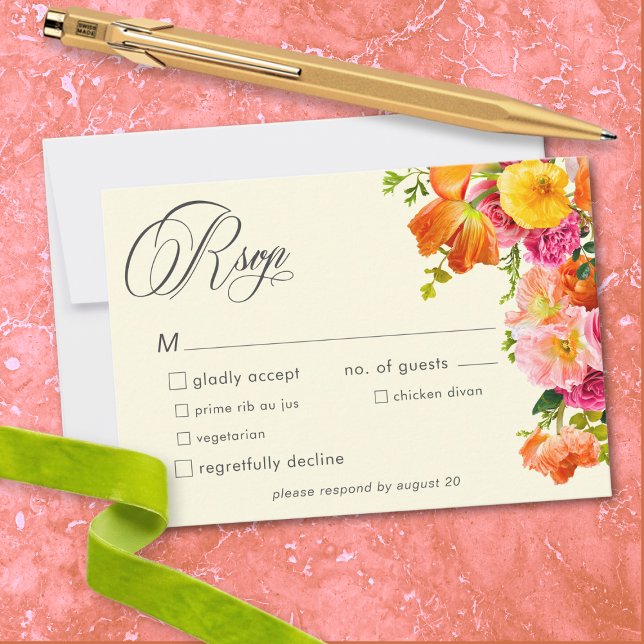 Cartons Réponse Vibrant Summer Floral Yellow Orange Pink Wedding (Vibrant Summer Floral Yellow Orange Pink Wedding RSVP Card)