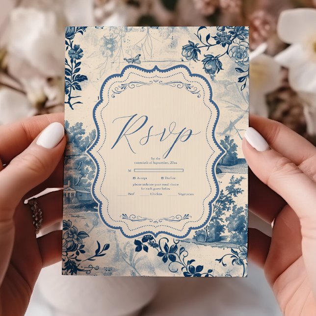 Cartons Réponse Victorian Dusty Blue French Toile Mariage (Créateur téléchargé)
