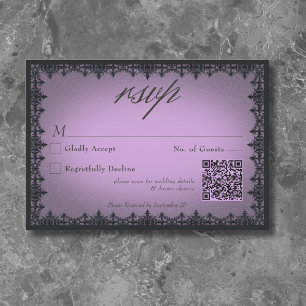 Cartons Réponse Victorien Gothique Fer Bordure Violet Mariage QR