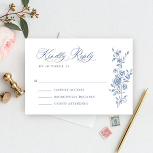 Cartons Réponse Victorien Ornate Grace Floral Dusty Mariage bleu