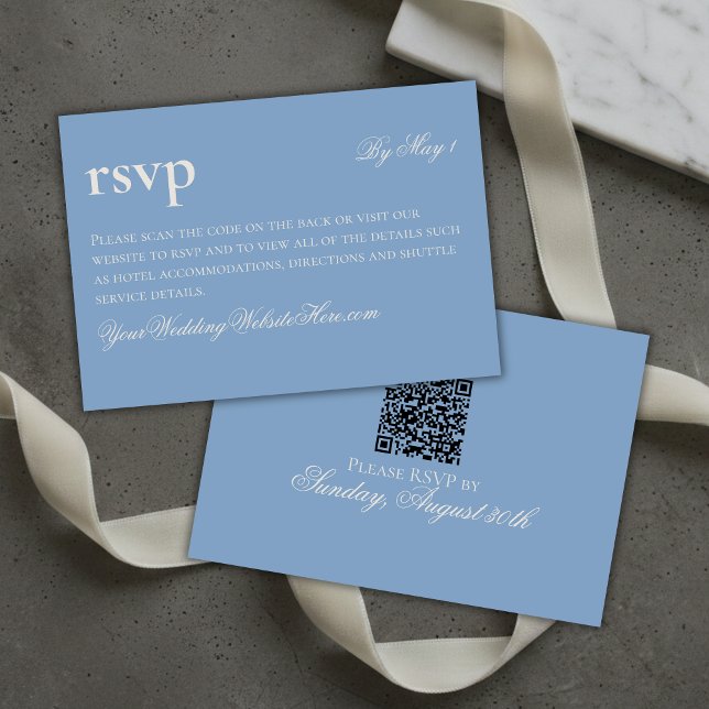 Cartons Réponse Vieux temps Vieux argent Bleu Mariage QR (Timeless Old Money Blue Wedding QR RSVP Card
)