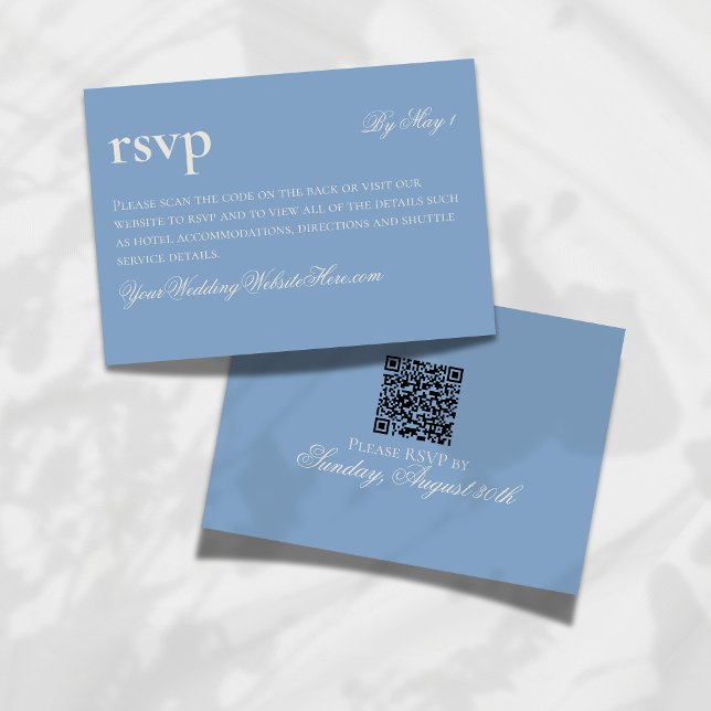 Cartons Réponse Vieux temps Vieux argent Bleu Mariage QR (Make it easy for your guests to RSVP for your big day with this Timeless Old Money Wedding QR RSVP!)