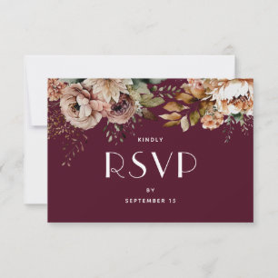 Cartons Réponse Vin Foncé Floral Mariage Bourgogne Rouge Foncé