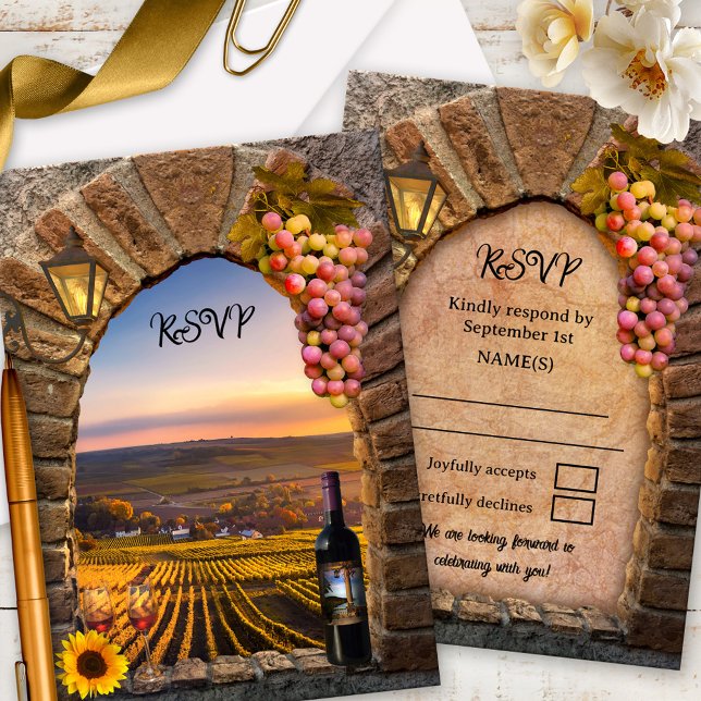 Cartons Réponse Vineyard Classic Italien Mariage (Romantic wedding RSVP card featuring a classic Italian wine or vineyard theme - fall wedding)
