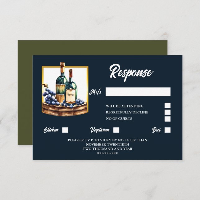 Cartons Réponse Vins bouteilles raisins aquarelle vignoble (Devant / Derrière)