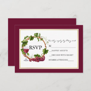 Cartons Réponse Vins de raisin d'aquarelle Wreath Burgundy Mariage