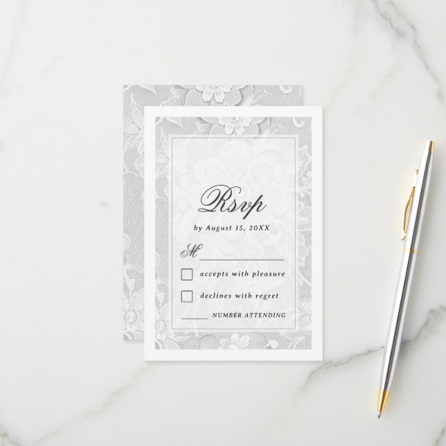 Cartons Réponse Vintage Antique White Lace Wedding (Devant/Arrière en situation)