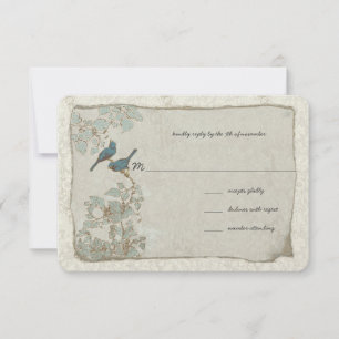 Cartons Réponse Vintage Argent et Oiseaux bleus Mariage damassé RS