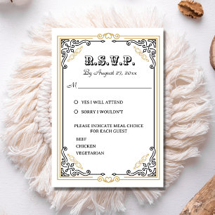 Cartons Réponse Vintage Art Déco Elégant Black White Gold Mariage