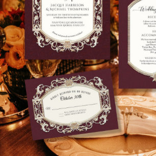 Cartons Réponse Vintage baroque Rococo Bourgogne et Mariage d'or