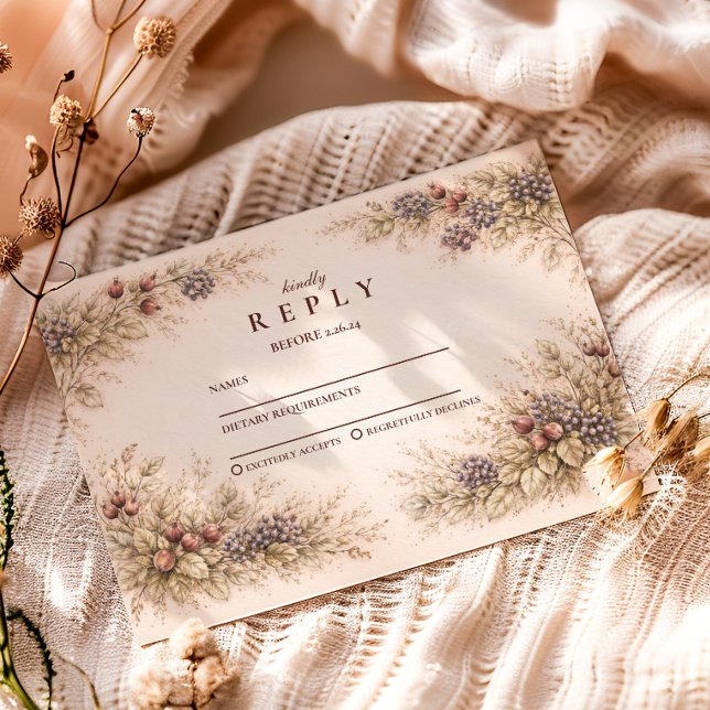 Cartons Réponse Vintage Berry Botanical Graduation Party (Créateur téléchargé)