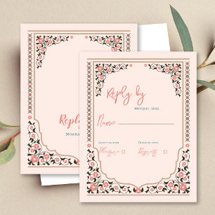 Cartons Réponse Vintage Bordure Orientale Cadre Floral Mariage Rép