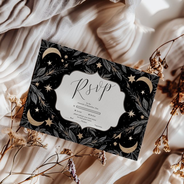 Cartons Réponse Vintage Botanique Céleste Lune Étoiles Mariage (Créateur téléchargé)