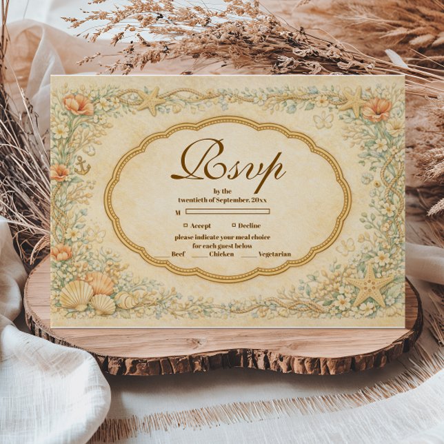 Cartons Réponse Vintage Coastal Seashell Quinceañera (Créateur téléchargé)