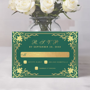 Cartons Réponse Vintage Emerald Green Faux Gold Mariage élégant