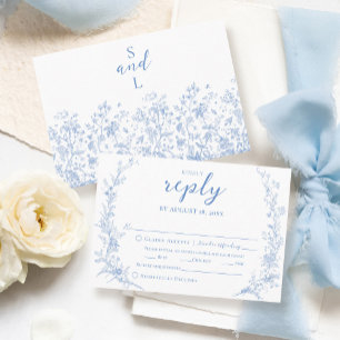 Cartons Réponse Vintage Floral Wreath Dusty Bleu Élégant Mariage