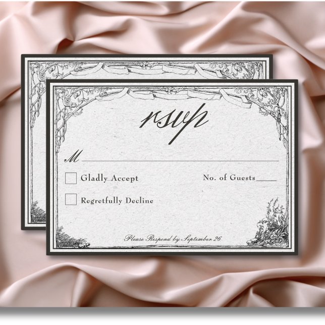 Cartons Réponse Vintage gothique Moyen-âge Mariage frontalier (Vintage Gothic Medieval Line Border Wedding RSVP Card)