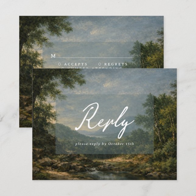 Cartons Réponse Vintage Landscape Antique Blue Wedding Reply (Devant / Derrière)