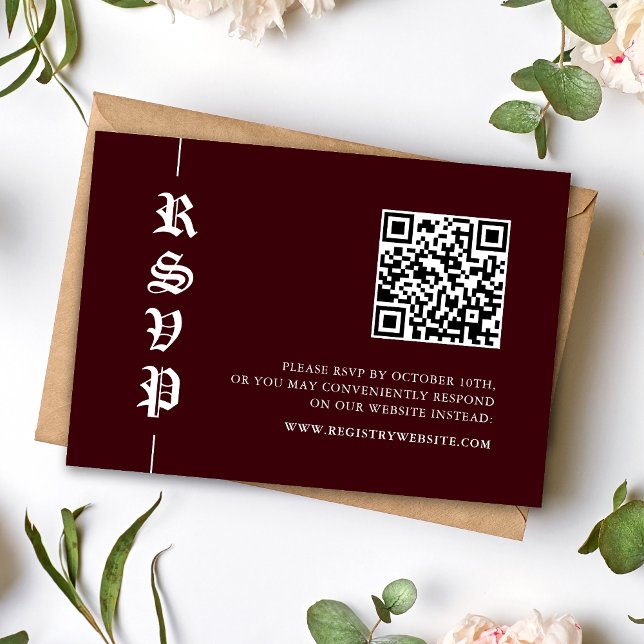 Cartons Réponse Vintage Modern Burgundy QR Code Wedding (Créateur téléchargé)